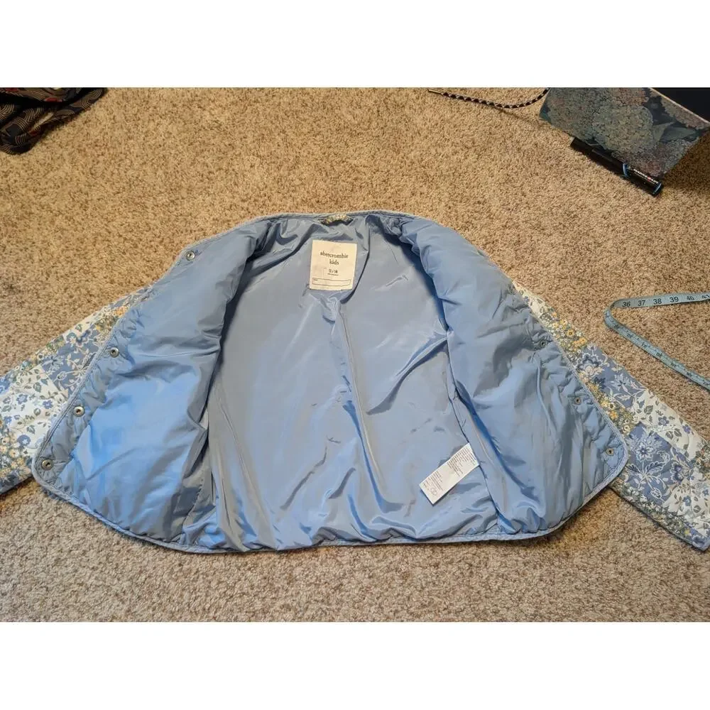 Abercrombie Kids Girls Blue Floral Patchwork Quilted Liner Jacket Coat Sz 13/14